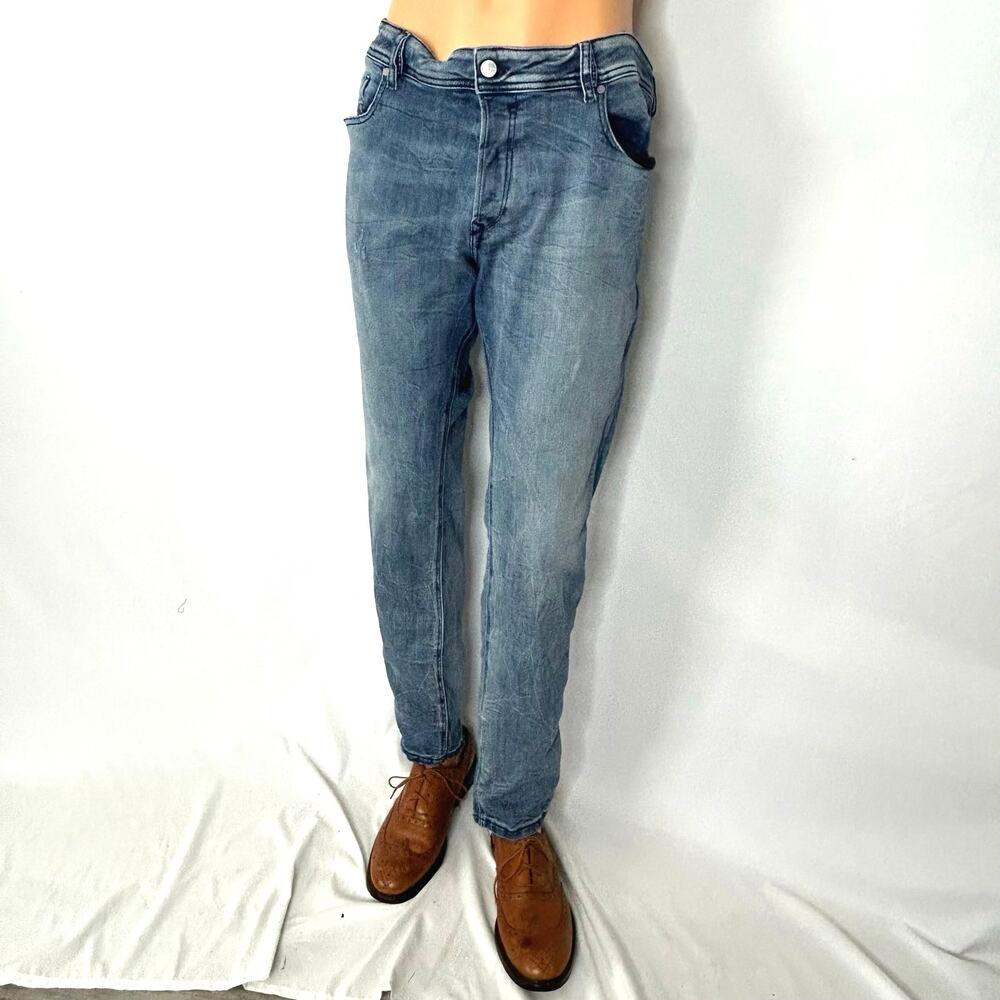 Diesel Sleenker Jeans Mens 38x 32 Slim Skinny Blue Stretch Distressed Denim
